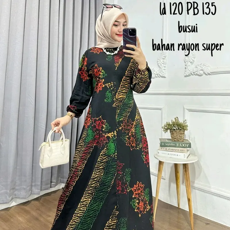 Gamis Cap - Batik Multi Colour Bahan Rayon Super Jumbo Gamis Kekinian By Batik Cincaro muslim Wanita gaun lebaran kaftan crinkle maxi satin twill vanya hitam 《m》 • black baju brokat kondangan 2024 exclusive Premium 4
