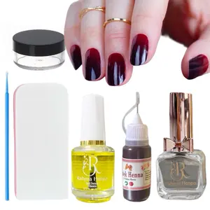 Rahma Henna Berkilau Paket Lengkap dengan serum kuku / Dark Maroon/ Black Red/ Nail Art/ Kuku Halal / kutek henna Polish