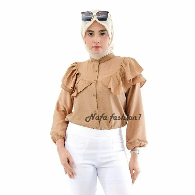 RAFELLA BLOUSE POLO LINEN - BLOUSE CEWEK - KEMEJA PEREMPUAN - ILZY STORE - KEMEJA WANITA - KEMEJA KERJA