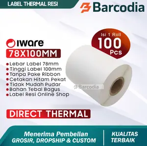 Label Sticker Thermal 78x100mm 78x100 isi 100pcs untuk Printer Barcode