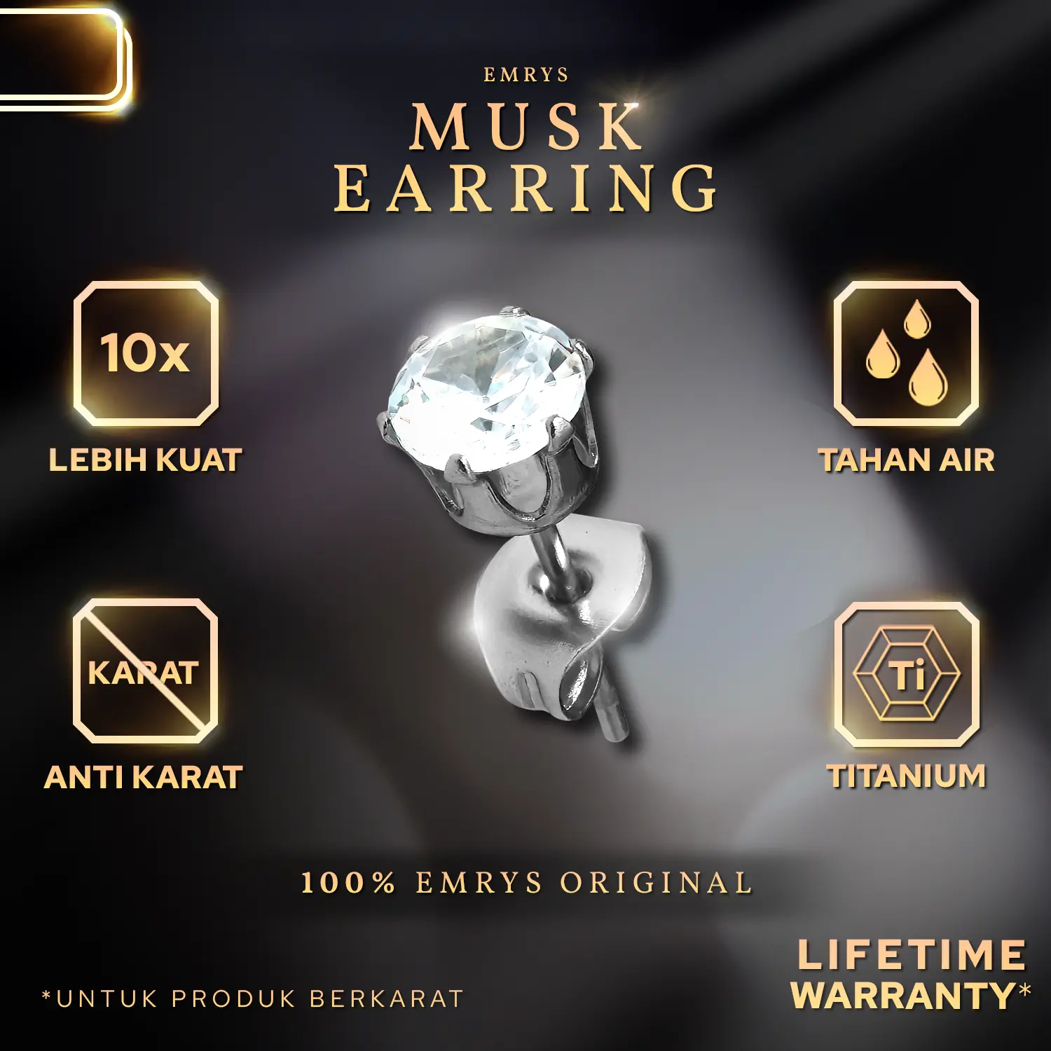 BUY 1 FREE 1 GIFT Emrys MUSK Anting Tindik TITANIUM Anti Karat Pria dan Wanita