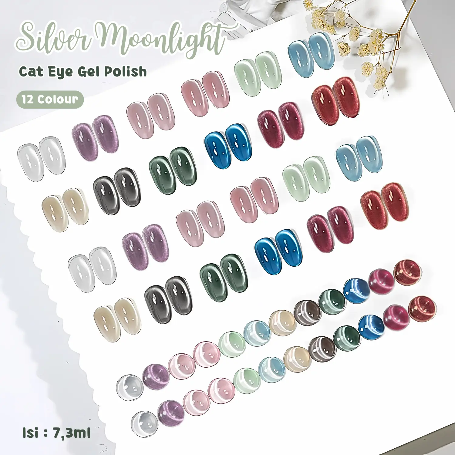 Rising Lady Kutek Silver Moonlight Cat Eye Magnetic / Kutek Kuku Cat Eye Gel Polish / Kutek UV Gel for Nail Art 12 Colour 7,3ml
