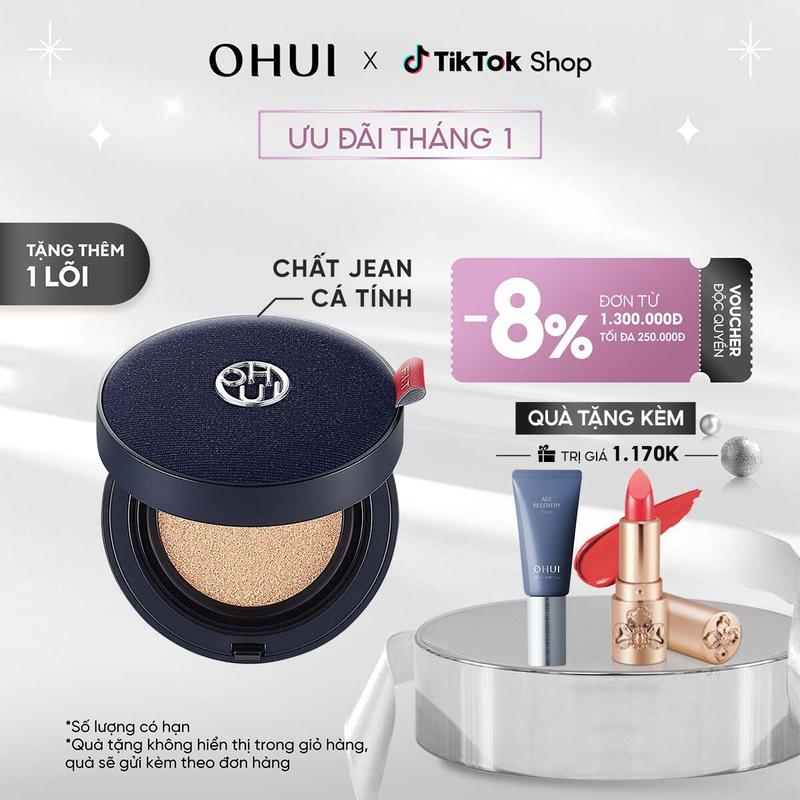   OHUI Official   Tặng thêm 1 lõi  Phấn nước chuyên che phủ kiềm dầu bền màu OHUI Ultimate Longwear Jean Cushion SPF35+ PA+++ 15g+15g 