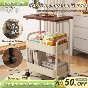 【COD】Meja Belajar Roda / Rak Dapur & Kamar Mandi Mobile / Rak Dapur Beroda / Rak Kamar Mandi / Meja Belajar / Rak Cemilan / Gerobak Multifungsi Warna Hitam Putih