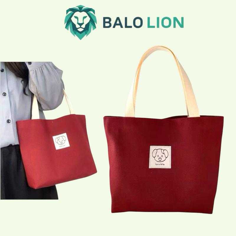 Túi Tote có khoá kéo Đeo Vai Đựng Đồ Đi Làm Vải Bố Chống Thấm Thiết Kế Đầu Gấu Dễ Thương Kích Thước 29x28x35cm Màu Đen Và Kem