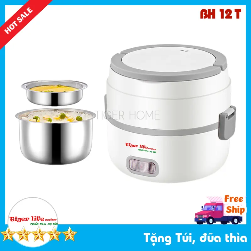 Hộp Cơm cắm điện CAO CẤP Hâm và Nấu cơm Inox 3 Tầng, Hộp cơm cắm điện Làm Nóng Siêu Tốc model HC1 Tặng Full đồ 4