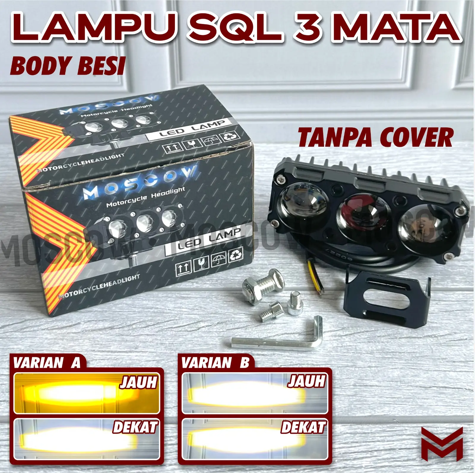 LAMPU TEMBAK LASER SQL 3 MATA / LAMPU SOROT LDE LASER GUN LAMPU LASER MINI SQL LAMPU TEMBAK MINI SQL 3 MATA SUPER BRIGHT HI LOWW 30WATT PLUG AND PLAY HEADLAMP QUALITY MOSCOW 2 WARNA GOOD QUALITY