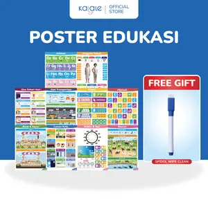 GOOROO by Kalale - Poster Edukasi Anak Pendidikan Pre-School Paud TK SD Huruf Alfabet Hijaiyah Angka Hewan Buah Sayur & Anggota Tubuh Jam Waktu Stationery Belajar