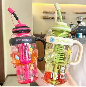 Botol Minum Jumbo Bentuk Lucu / Botol Minum Gym Ukuran 1400ml Sedotan + Gagang BOTOL 3089 - zansen