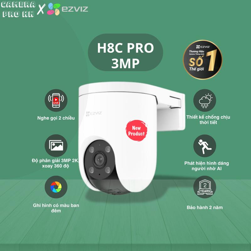 [TẶNG HỘP KỸ THUẬT CHỐNG NƯỚC] Camera Wifi Ezviz H8C/H9C PRO 3MP/4MP/5MP/8MP 2K 2K+ 3K 4K, Xoay 360, Báo Động, Đàm Thoại, Màu Đêm.Bảo Hành Chính Hãng 24 Tháng