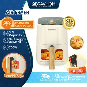 (COD)【Toni Exclusive】Bravhom Air Fryer Low Watt 700 Watt 3.5l Knob Control Anti Lengket Penggorengan Tanpa Minyak Pemanas Makanan listrik AF02 oven listrik