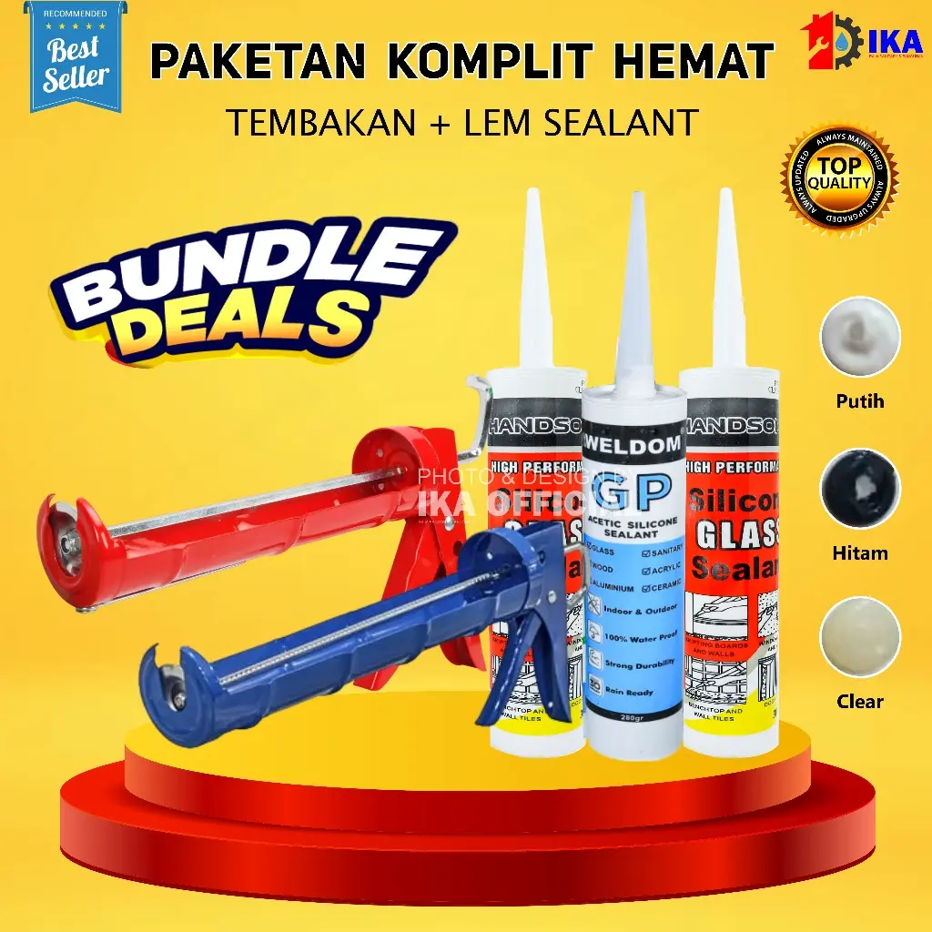 Paket Tembakan kaleng tebal Lem Sealant dengan Perekat  sealant Serbaguna Termurah Berkualitas Jabodetabek Alat tembak lem kaca botol seng paket + lem kaca botol murah /lem kaca sealant + tembak lem kaca silicone