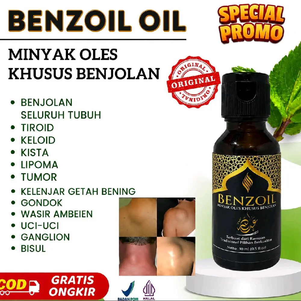 Minyak oles benjolan obat benjolan Benzoil Ampuh obat benjolan di seluruh tubuh pantat kepala tangan lipoma tiroid ambeyen ambien kista tumor gondok uci uci kelenjar keloid ambeien ganglion minyak Essential Perawatan kulit