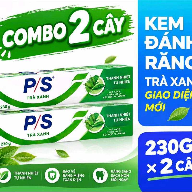 P/S Combo 2 Cây Kem Đánh Răng Trà Xanh 230g - Thanh Nhiệt Tự Nhiên & Bảo Vệ Răng Miệng Toàn Diện