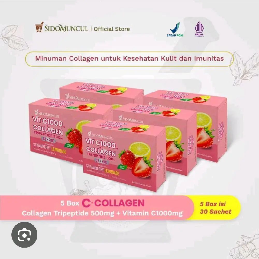 Sido Muncul C-Collagen Vit C1000 Collagen Tripeptide 500mg Vitamin C1000mg Minuman untuk Kesehatan Kulit dan Imunitas 5 Box 30 Sachet