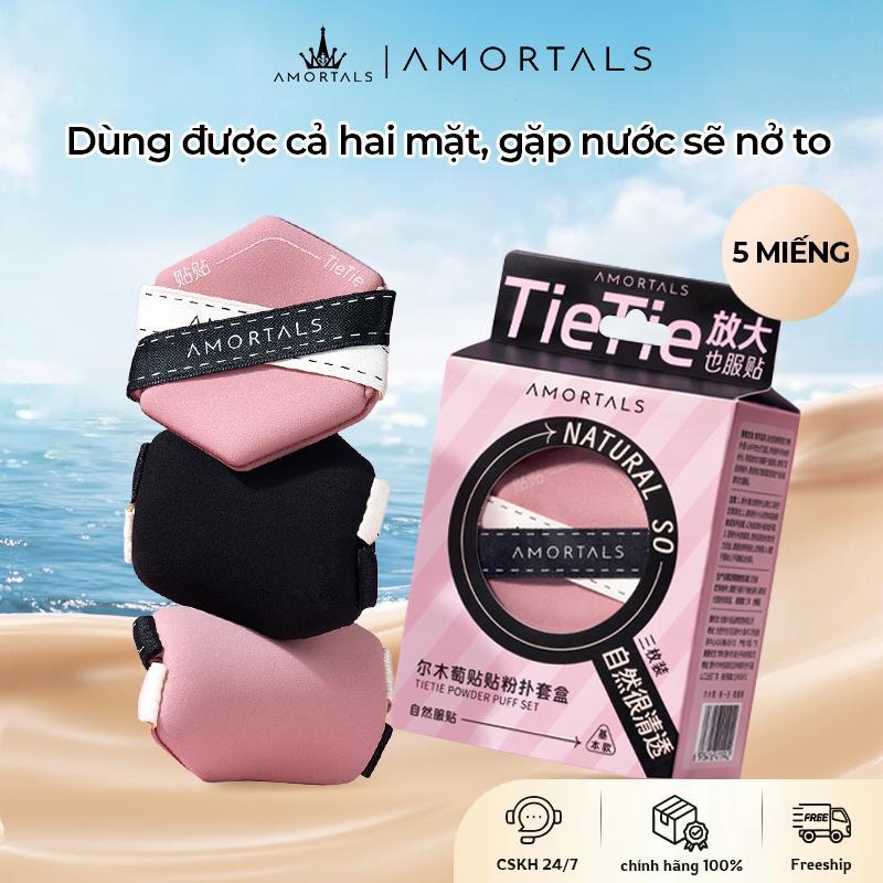 Bông phấn chính hãng Amortals chuyên dụng cho kem nền hai mặt cushion kem lót dùng được cả khô và ướt không hút phấn nở ra khi gặp nước mềm mại thân thiện với da có hai dây đeo gói 3 miếng