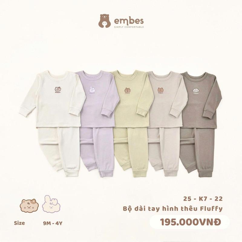 Bộ quần áo dài tay hình thêu Fluffy cho bé Embes Việt Nam từ 9 tháng - 4 tuổi - 25-K7-22