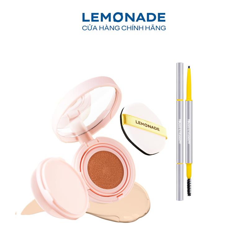 Combo 01 Phấn nước siêu kiềm dầu Lemonade Supermatte Cushion 15g và 01 Chì kẻ mày siêu mảnh lâu trôi Lemonade Micro Eyebrow 0,1g