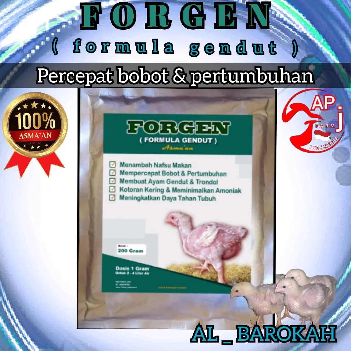 vitamin ayam FORGEN ( formula gendut ),suplement ayam broiler