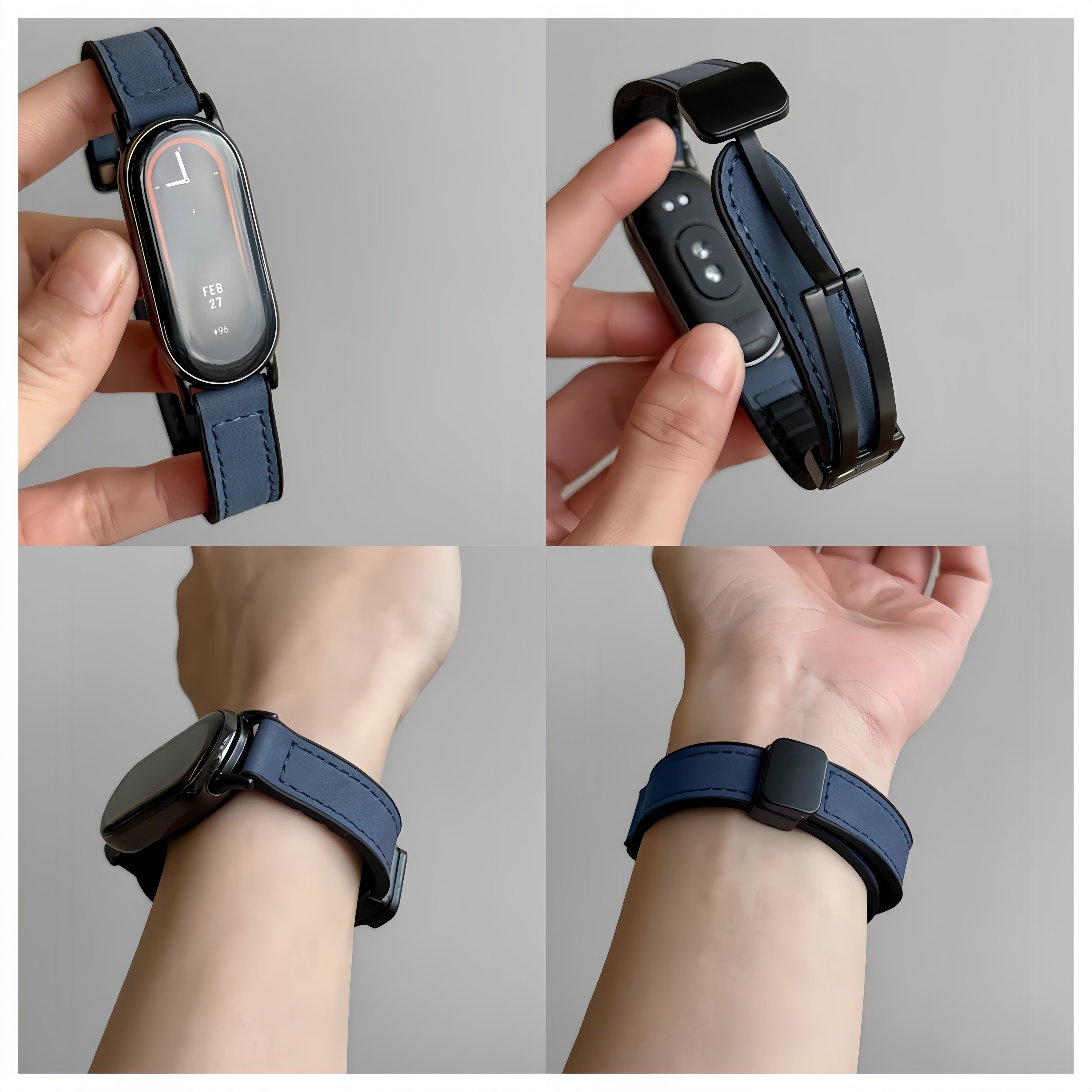（Tidak termasuk jam）Strap untuk For Xiaomi Smart Band 8/9/10 for Miband 10/9/8 Tali Jam Tangan Kulit dengan Magnet, Anti Air, Fashionable, Berbagai Warna, Cocok untuk Olahraga dan Bisnis