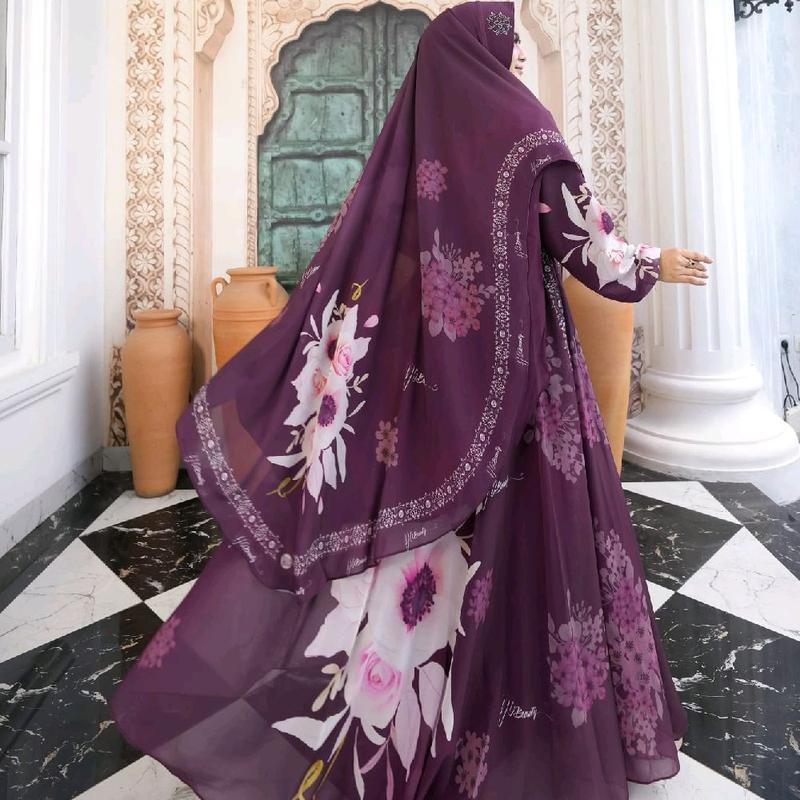 Almira Gamis  Motif printing  Digital klok mayung Gamis pesta   Syari Muslim Kondangan 1