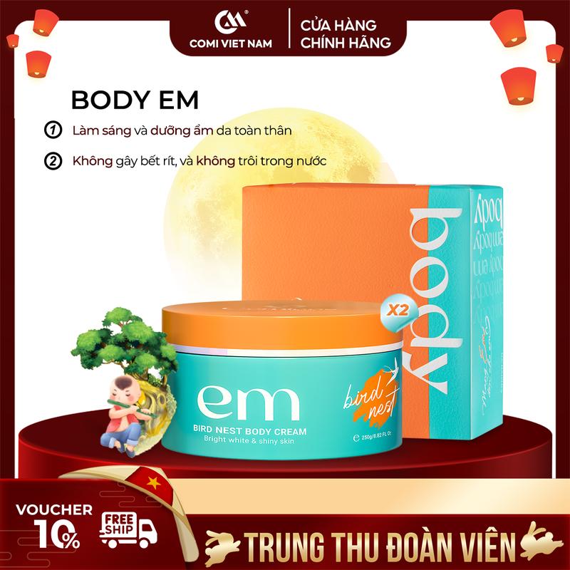 [COMI VIETNAM] Body Em Kem Dưỡng Da Body Em Chiết Xuất Dịch Yến Hộp 250g Dưỡng Ẩm & Sáng Da Với Niacinamide & Dầu Hạt Nho Cho Da Mềm Mịn Tươi Trẻ