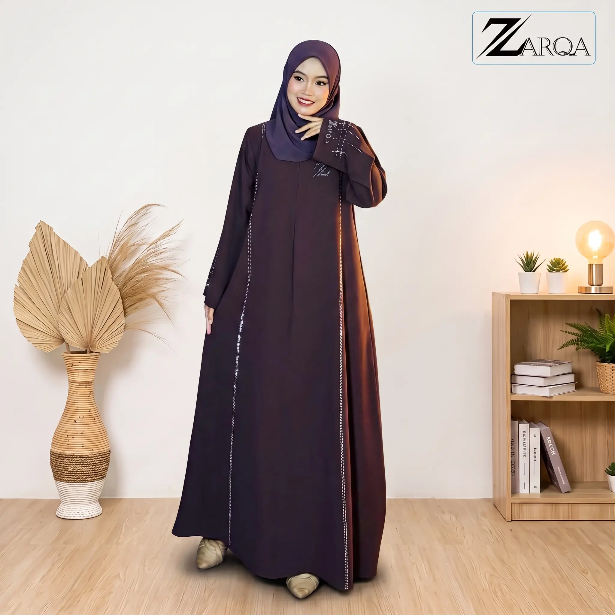 ZARQA - Haliya Abaya | Gamis Bahan Sabrina Anti UV Motif payet diamond Lebaran Wanita Remaja Dewasa Muslim Simple Mewah Umroh Basic Pesta Kondangan