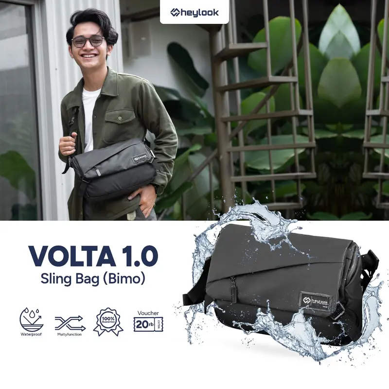 HEYLOOK Official - Tas Selempang Pria VOLTA Sling Bag Cowok Waist Bag Water Resist Shoulder Bag Tas Slempang Laptop Anti Air Messenger Bag Terbaru Slingbag Waistbag 1
