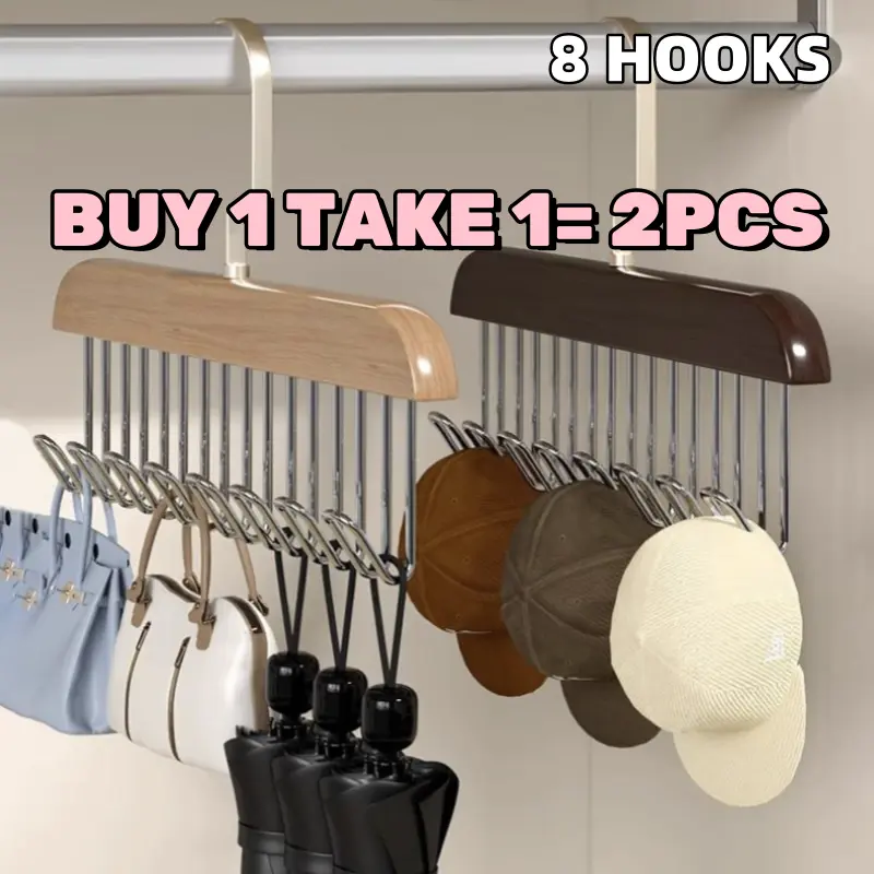 BUY 1 TAKE 1=2PCS 8 Hook Solid Wood Hanger Woman Bra Hanger Man Belt Tie Hanger Durable Vest Bag Hanger GOODBARLEY