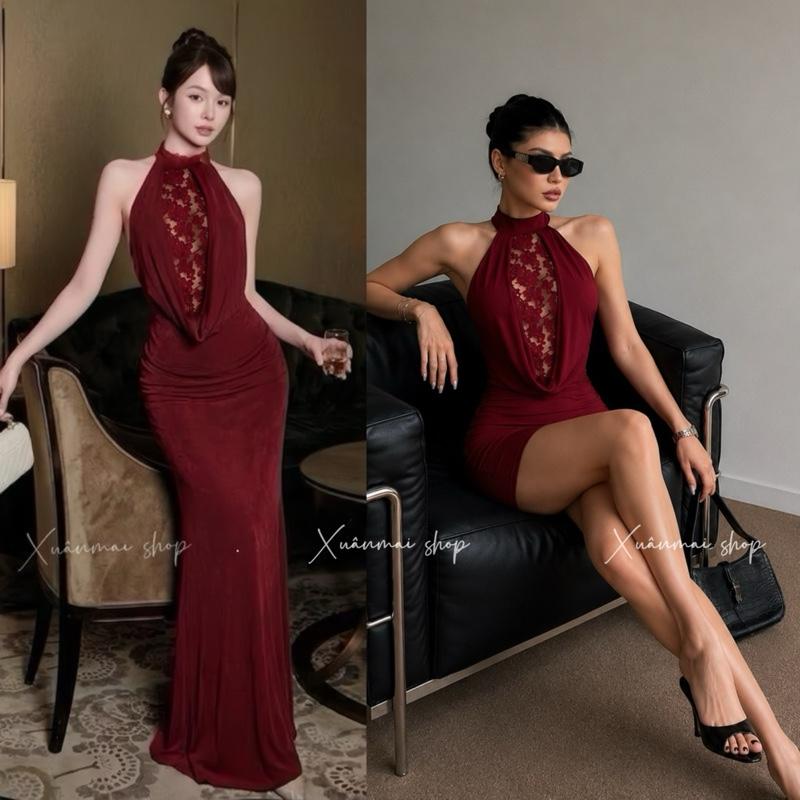 Xuanmaishop Đầm YẾM PHỐI REN NGẮN DÀI có Mút chất ladong mịn