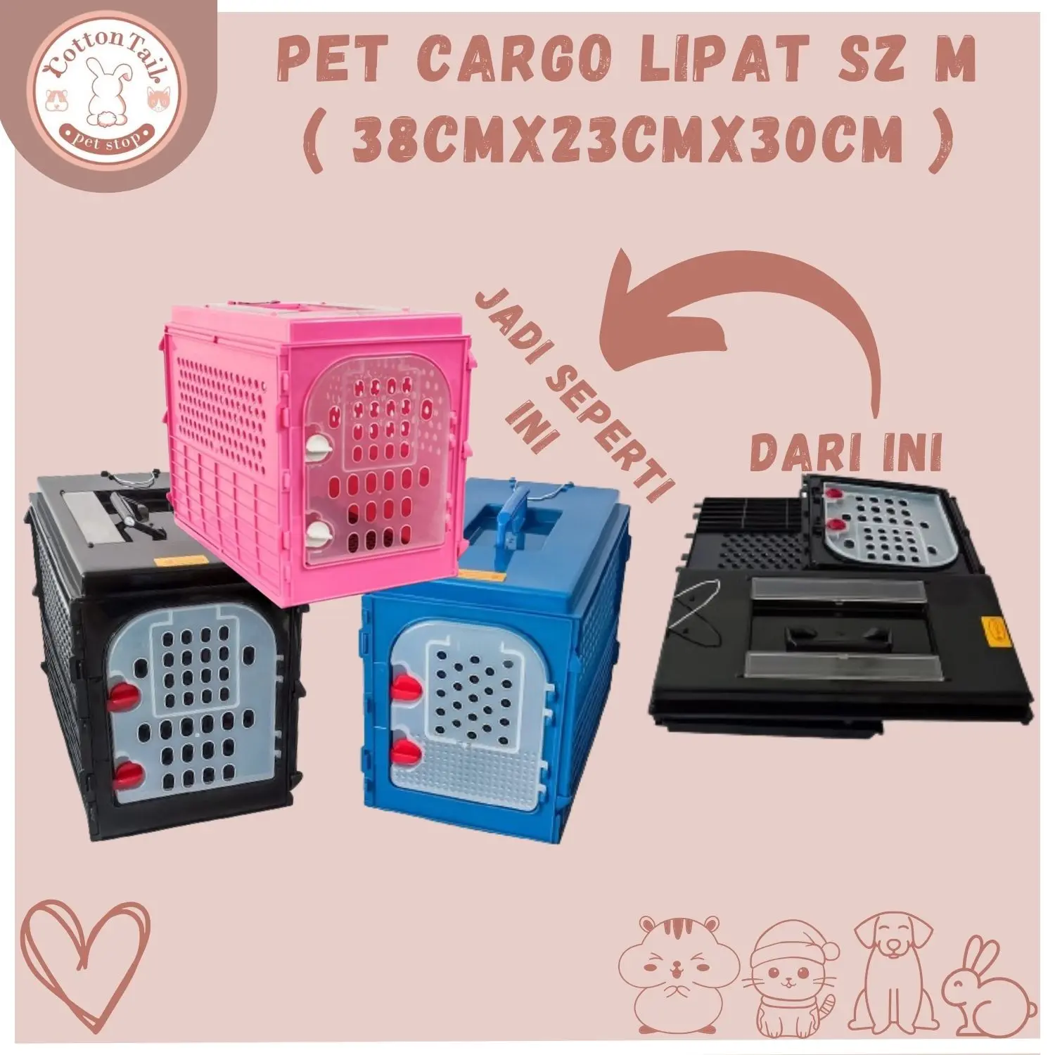 Pet Cargo Kandang Anabul Lipat Opo / Kandang Lipat Kucing / Anjing / Kelinci