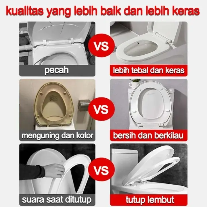 Instalasi cepat CHENGJIA Tutup Closet Duduk 5 lapisan tebal Cocok untuk semua toilet Tidak akan kuning Penutup lambat Mudah dipasang(Tutup wc duduk Toilet Cover Tutup closet wc jongkok Tutup kloset duduk Tutup toilet duduk) 1