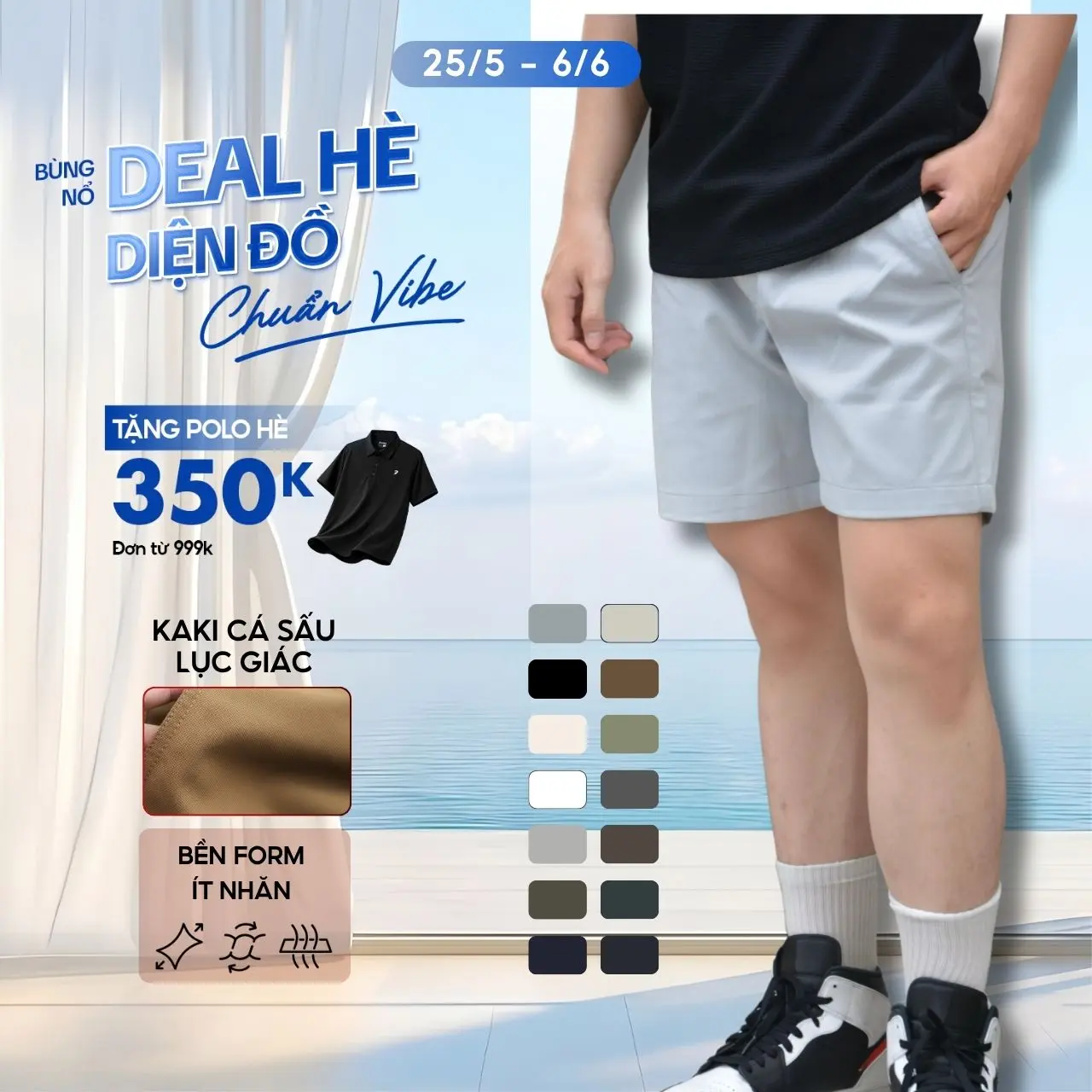 FEAER - [CÓ FORM TRÊN GỐI VÀ NGANG GỐI] Quần Nam Kaki Short Basic Sleek Lưng Chun, Co Giãn Thoải Mái,Có Túi