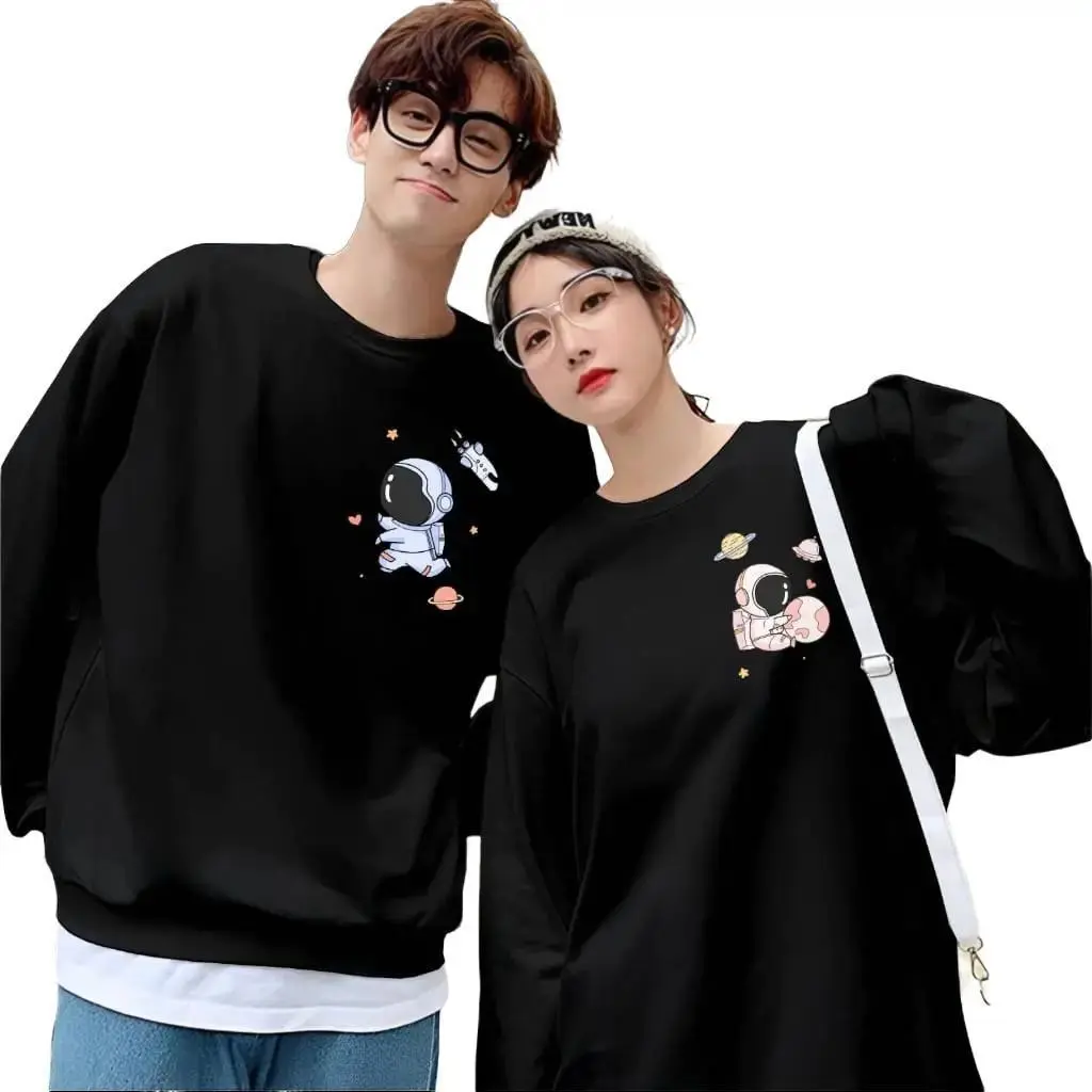 Ayt Kaos Couple pasangan Logo Astronot (isi 2 pcs) Kaos Pria Wanita Lengan panjang Bahan Vistaterry Premiumy Baju Motif Sablon Distro