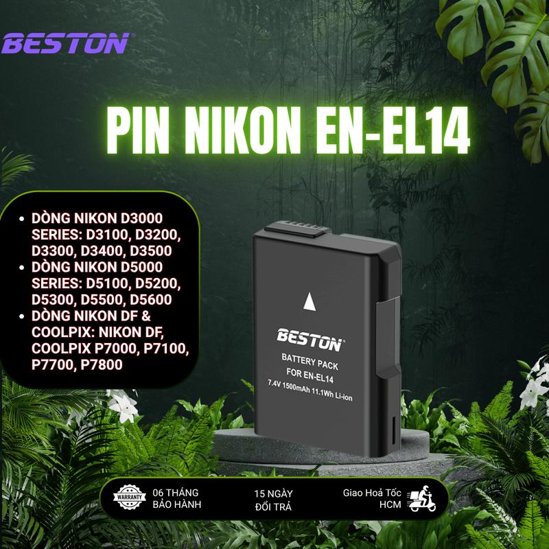 Bộ Pin Sạc EN-EL14 1500mAh Beston Cho Máy Ảnh Nikon D3100 D3200 D3300 D3400…