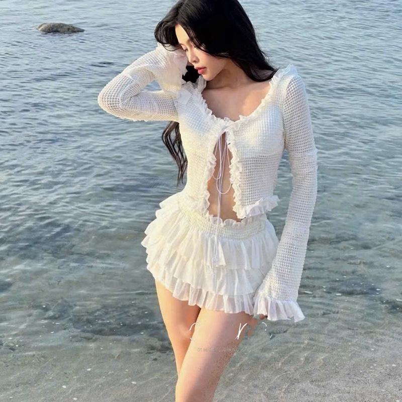 Đồ bơi đi biển SÉT XỐP LEN áo có mút dày dặn chân váy tầng bèo phối thun giấy xịn có lót quần đầy đủ cao cấp