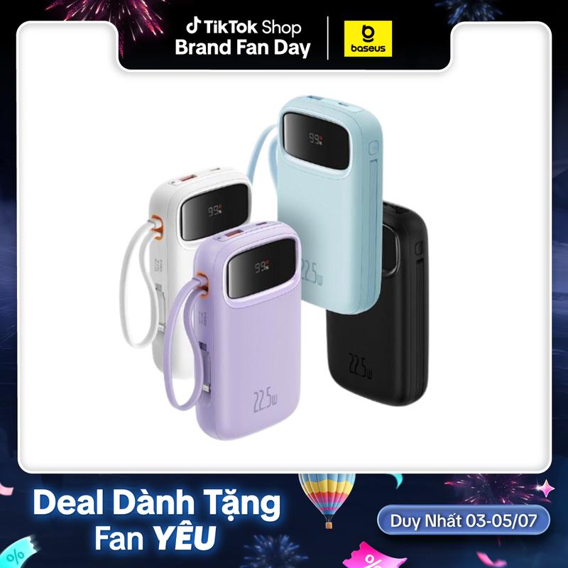 【Baseus Sạc dự phòng Qpow 2 22.5W Baseus 10000mAh/20000mAh, tích hợp 2 dây sạc nhanh type C + IP, màn hình đèn LED Titan