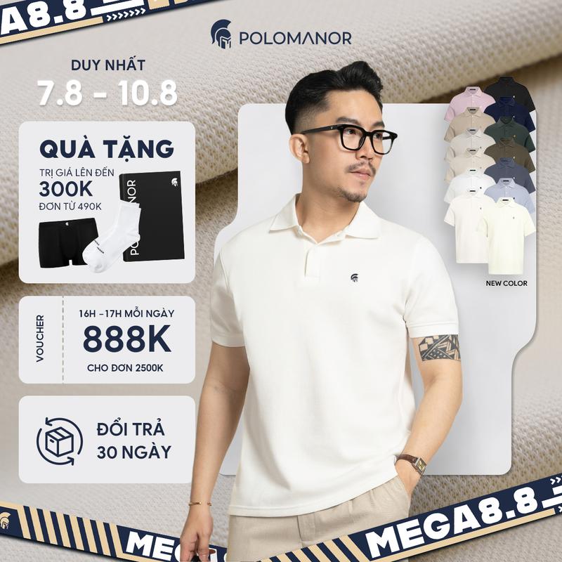 [MÀU MỚI T8] Áo polo nam Có Cổ BASIC SYMBOL ngắn tay vải cá sấu cotton Pique interlock cổ điển, sang trọng, Menswear - POLOMANOR thanh lịch