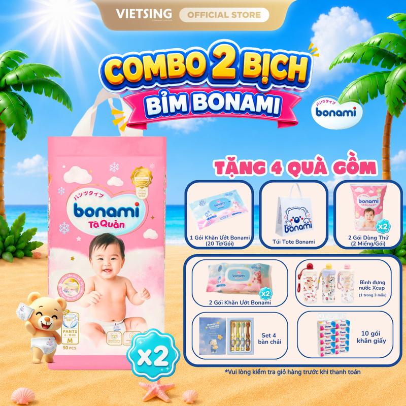 Combo 2 Bịch Bỉm Bonami Siêu Thấm Hút Mềm Mại An Toàn Cho Bé Từ 2kg-35kg Đủ Size NB-4XL