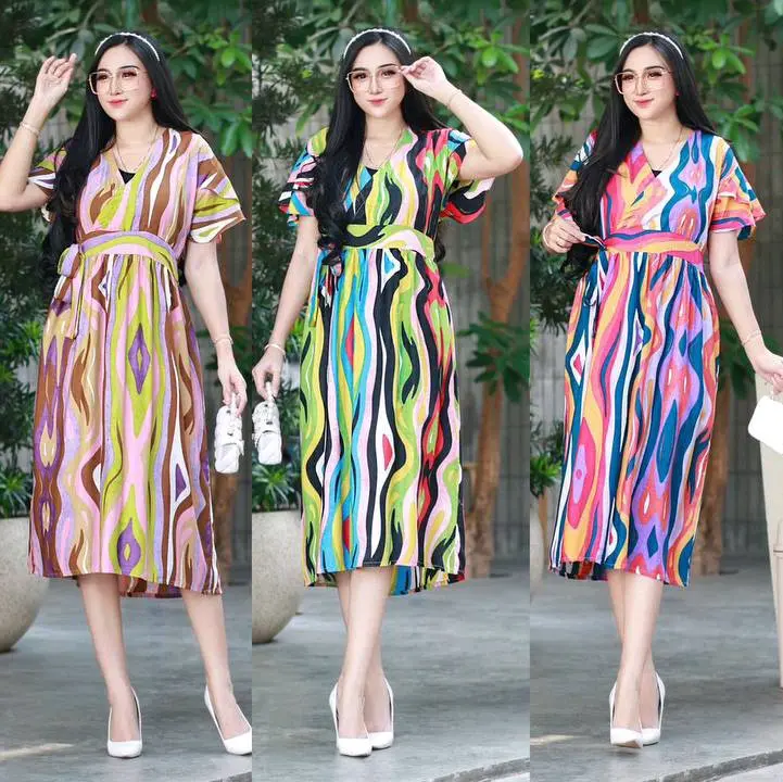 dress kimono enjela dress pelangi dress warna warni Wanita Dewasa Motif Rayon Cantik Kancing Nyaman Ibu Tebal