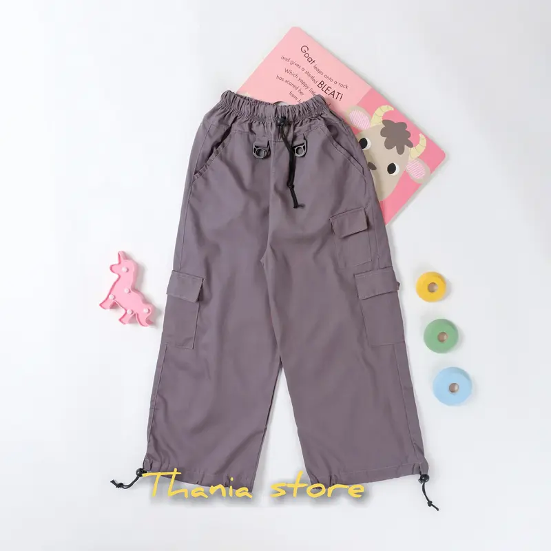 Paket 3pcs celana ROSE cargo anak perempuan Korean style usia 1-13 tahun katun Abu Hitam Pink Bunda 4