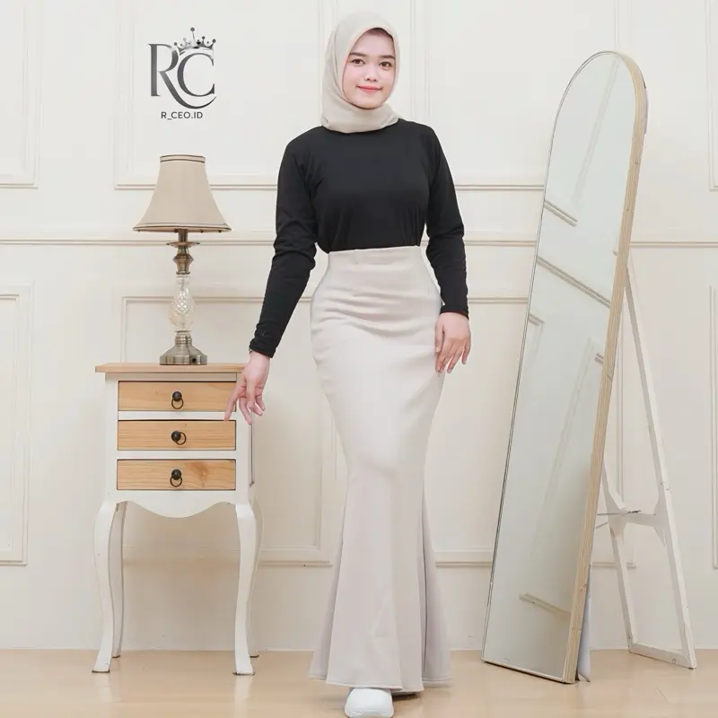 Rok Mermaid Maxi Scuba Premium//Rok Wanita Elegan | Rok Span Slimfit High Waist untuk Kerja Santai Pesta Bawahan Dewasa Panjang 4
