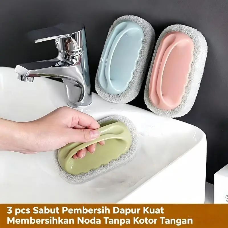 【Sam's market】Sikat Sabut Pembersih 3 pcs Kuat Membersihkan Noda Tanpa Kotor Tangan untuk Dapur Alat Pembersih Dapur Efektif