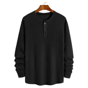 Kaos Waffle Knit Kancing Sanghai Pria Terbaru Baju Combat Outfit Cowok Santai Panjang Tebal Knitwear Kerah Modern Bahan Berkualitas