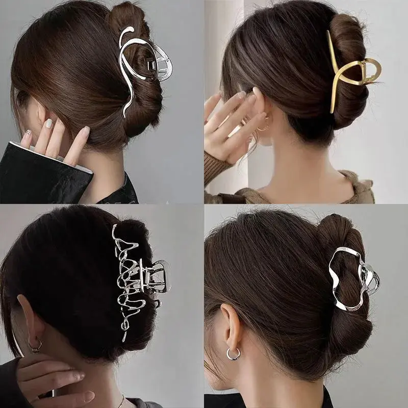 Korean Metal Geometric Hair Claws Barrettes Elegant Hair Clips Hollow Out Hairpin Headwear Women Girl Hair Accessories