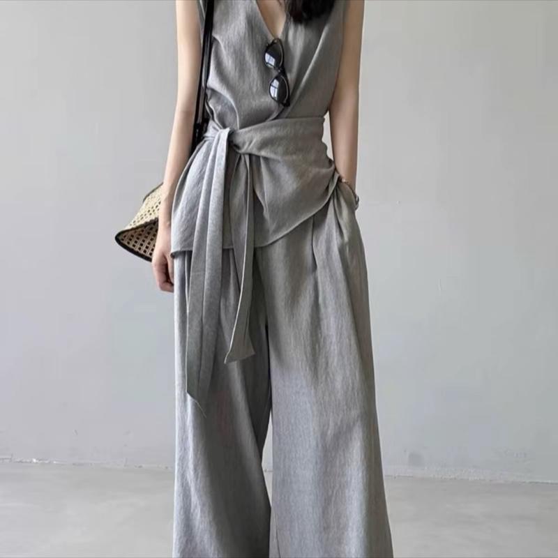 [XẢ KHO]  Set bộ đồ ĐŨI VÂN MÂY thắt eo mix quần dài xuông có túi sang chảnh - Hân Linh shop