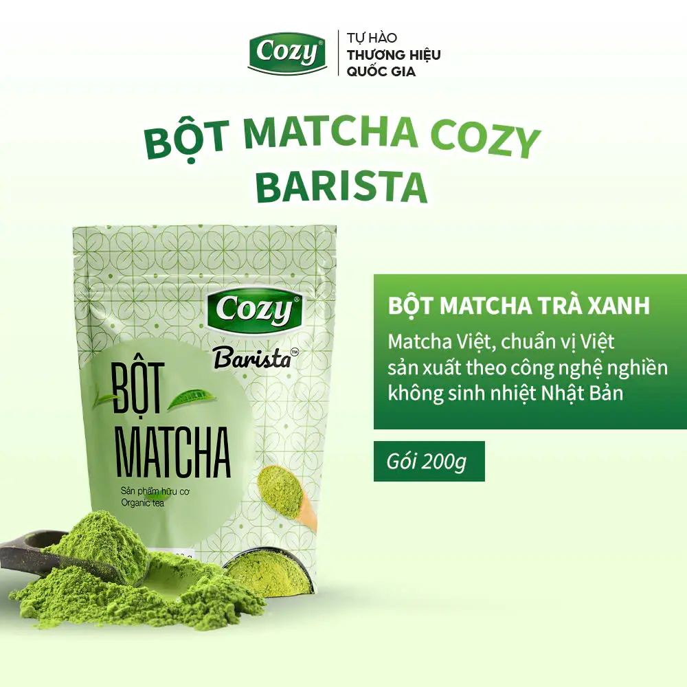 Bột Matcha Cozy Trà Xanh Hữu Cơ Nguyên Chất Công Nghệ Nghiền Không Sinh Nhiệt Nhật Bản Chọn Lọc Từ Búp Trà Non 200g