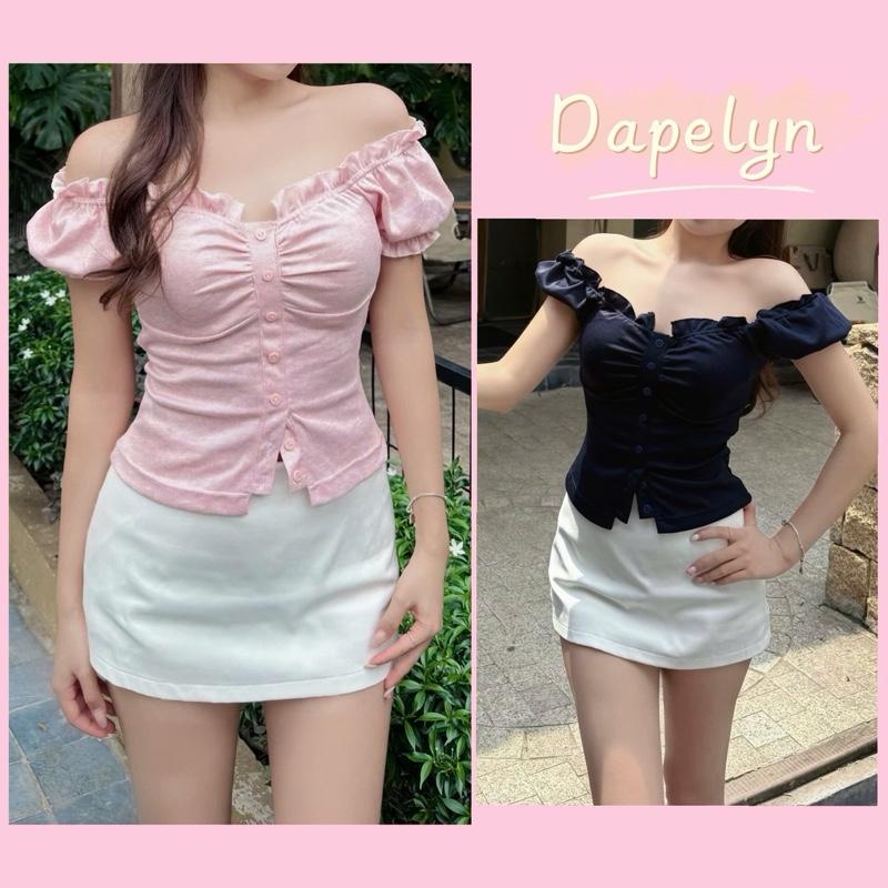 Áo Thun Nữ Tay Ngắn Kiểu Trễ Vai Tay Bồng Đóng Khuy Có Dây Thắt Eo Phong Cách Xinh Xắn Tv241