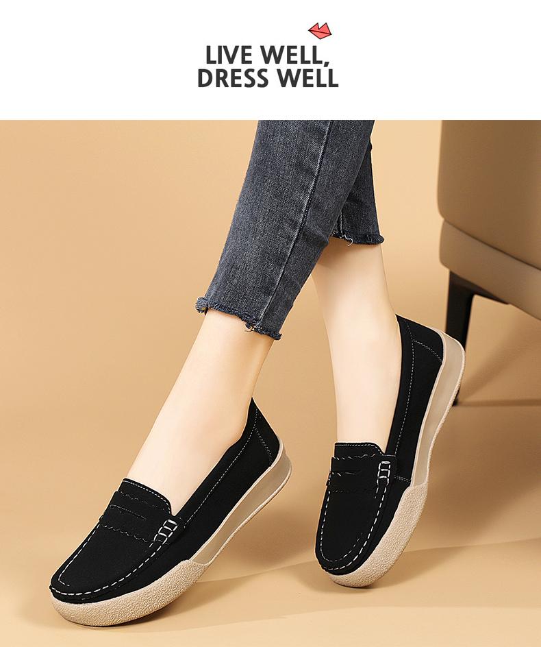 Product Introduction of Giày Da Lộn Cổ Điển Cho Nữ, Giày Đế Mềm, Giày Trượt Chân, Thường Ngày Round Toe Flat Heel (1 cm or less) Shoes Thun 22