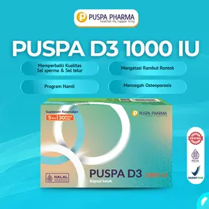 Puspa D3 1000 - Vitamin D3 1000 IU - isi 30 soft capsule - Untuk Menjaga kesehatan Tulang - BPOM No. SD211328861 - Halal No. ID00410000241530921